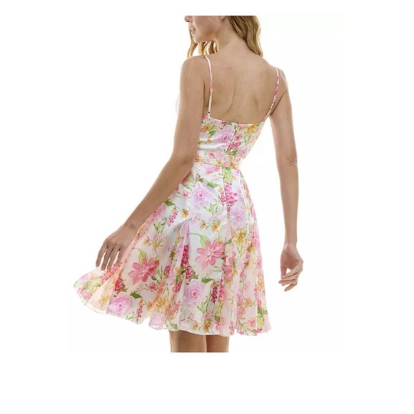 City Studio Juniors' Women's Ivory Floral Cowl Neck Self-Tie Dress Size 11/12 - Picture 2 of 14